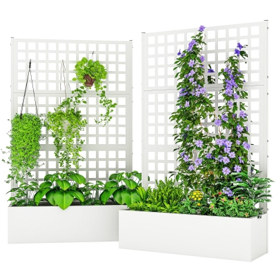 Outsunny 43"x16" Raised Garden Bed Planter Box with Trellis, White
