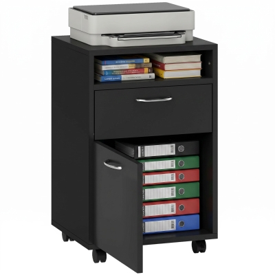 HOMCOM Mobile Storage Cabinet, Organizer with Drawer, Black