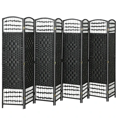 HOMCOM 8 Panel Folding Room Divider, Portable Privacy Screen, Wave Fiber Room Partition for Home Office, Black