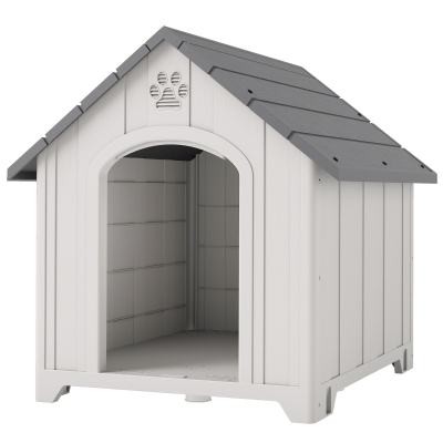 PawHut Large Plastic Dog House Outdoor Indoor, Water Resistant Puppy Shelter with Base Support, 34.6" L x 31.1" W x 35" H