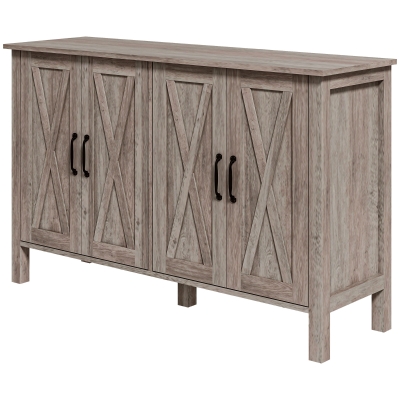 HOMCOM Sideboard Buffet with Barn Doors & Adjustable Shelves, Gray