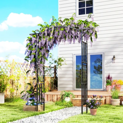 Outsunny PE-Coated Steel Garden Arch Trellis, Black