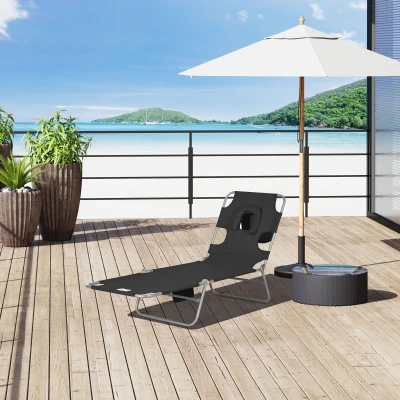 Outsunny Folding Outdoor Chaise Lounge Chair, Black