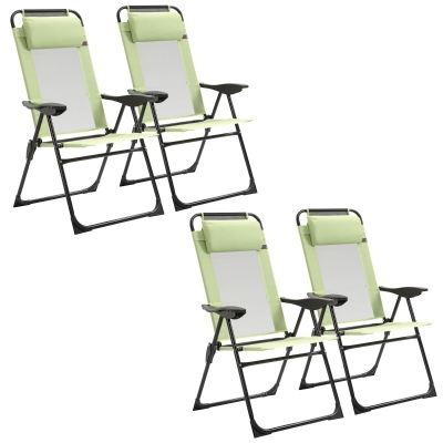 Outsunny Set of 4 Folding Patio Chairs, Adjustable Sling, Light Green