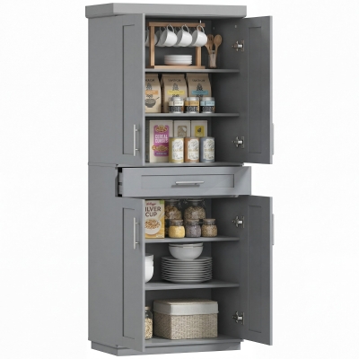 HOMCOM Modern Kitchen Pantry Cabinet with Doors, Drawer, Gray