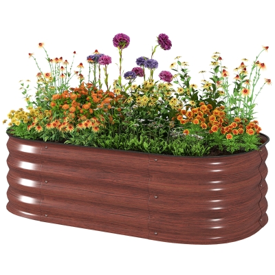 Outsunny 3.4' Galvanized Raised Garden Bed Kit, Metal Planter, Brown