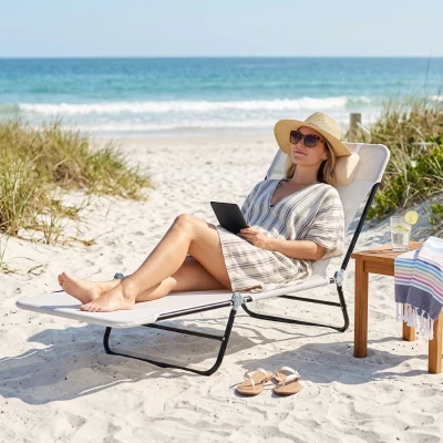 Outsunny Folding Chaise Lounge Chair, Cream White