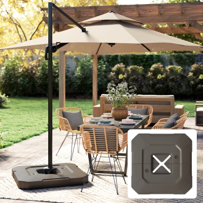 Outsunny 2-Piece Cantilever Umbrella Base Weights, 231 lb Fillable, Brown