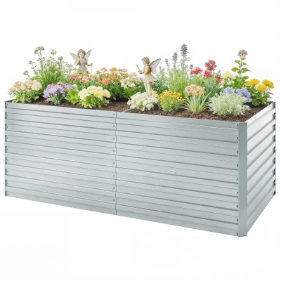 Outsunny Galvanized Raised Garden Bed, Outdoor Planter Box for Vegetables, Flowers, Herbs, 5' x 3' x 2', Silver