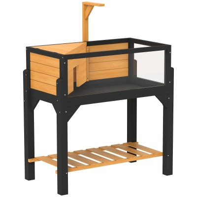 PawHut Wooden Tortoise Habitat with Storage Shelf, Yellow