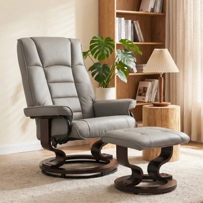 HOMCOM Faux Leather Reclining Chair & Ottoman, Tufted, Gray
