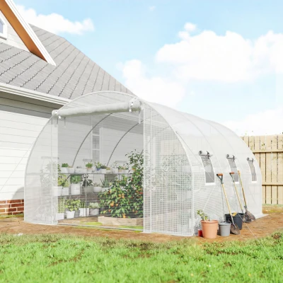 Outsunny 10'x11' Walk-in Tunnel Greenhouse with Shelves & PE Cover, White