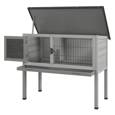 PawHut Elevated Wooden Rabbit Hutch with Removable Tray, Gray