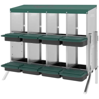 PawHut 8-Compartment Metal Chicken Nesting Boxes, Two-Tier, Vented