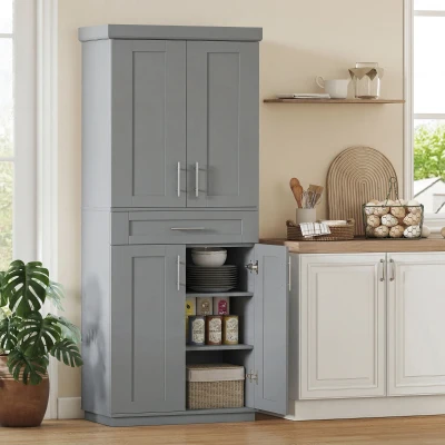 HOMCOM Modern Kitchen Pantry Cabinet with Doors, Drawer, Gray
