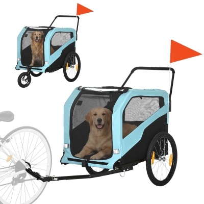 Aosom 2-in-1 Dog Bike Trailer Carrier for Large Dogs, Blue