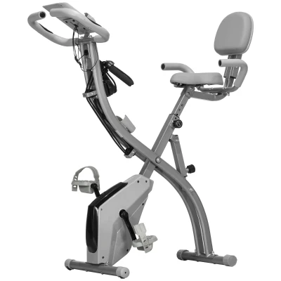 Soozier 3 in 1 Folding Exercise Bike, Foldable Stationary Bike with 8-Level Magnetic Resistance, Adjustable Seat, Grey