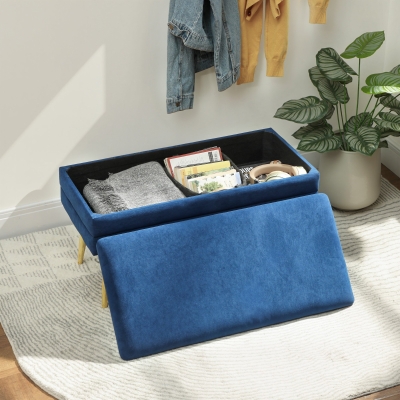 HOMCOM 31" Storage Ottoman, Velvet End of Bed Bench with Steel Legs, Foot Stool with Storage for Bedroom, Living Room