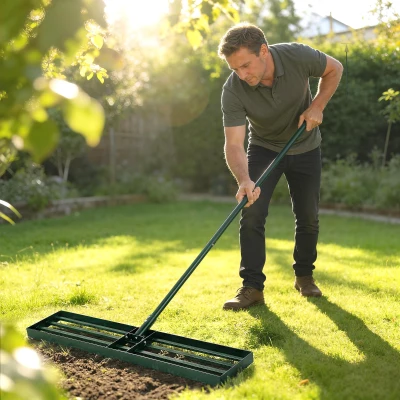 Outsunny 36" Heavy-Duty Lawn Leveling Rake with 66.5" Handle