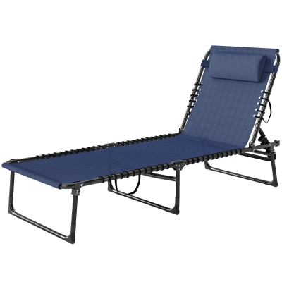 Outsunny Folding Chaise Lounge Chair, 4-Position Recline, Dark Blue