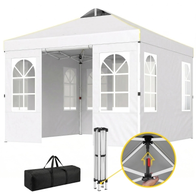 Outsunny 9.6x9.6 ft Pop Up Canopy Tent with Sidewalls, White
