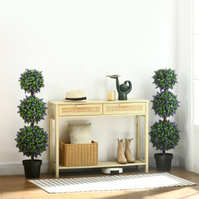 HOMCOM 3.5ft Set of 2 Artificial Plants, Lavender Flowers Ball Trees with Pot, for Home Indoor Outdoor Decor