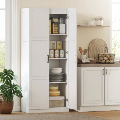 HOMCOM 71" Farmhouse Pantry Cabinet with Adjustable Shelves, White