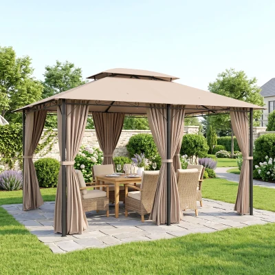 Outsunny 10' x 13' Patio Gazebo, Steel Frame, Khaki