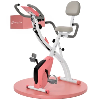 Soozier 3 in 1 Folding Exercise Bike, Foldable Stationary Bike with 8-Level Magnetic Resistance, Adjustable Seat, Pink