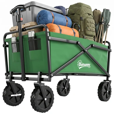 Outsunny Folding Wagon Cart, Outdoor Utility Wagon Heavy Duty Garden Shopping Cart Collapsible Camping Trolley with Steel Frame, Oxford Fabric