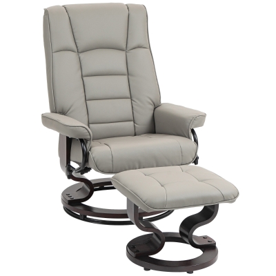 HOMCOM Faux Leather Reclining Chair & Ottoman, Tufted, Gray