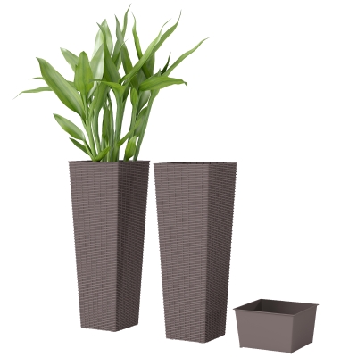 Outsunny 23.6" Tall Outdoor Planters, Set of 2 with Drainage, Brown
