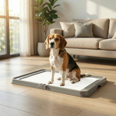 PawHut Foldable Dog Litter Box with 3 Pads, 33.9"x24.4", Gray