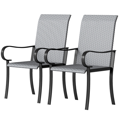 Outsunny Set of 2 Wicker Dining Chairs with Armrests, Gray