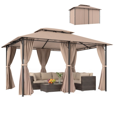 Outsunny 10' x 13' Patio Gazebo, Steel Frame, Khaki