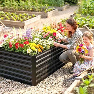 Outsunny 71" Galvanized Raised Garden Bed, Steel Planter, Black
