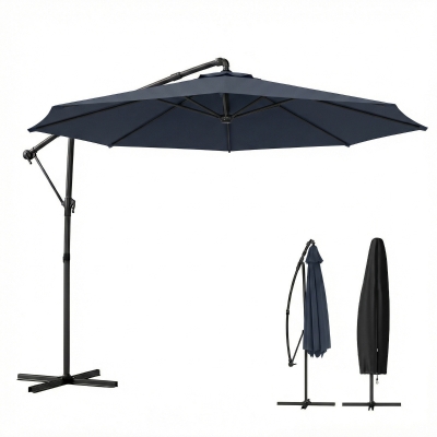 Outsunny 10 ft Offset Patio Umbrella, 360° Rotation, Navy Blue