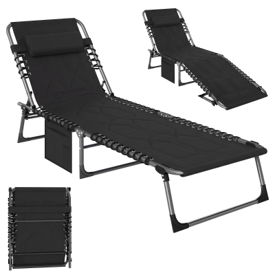 Outsunny Folding Chaise Lounge Chair, 6-Level Reclining, Black