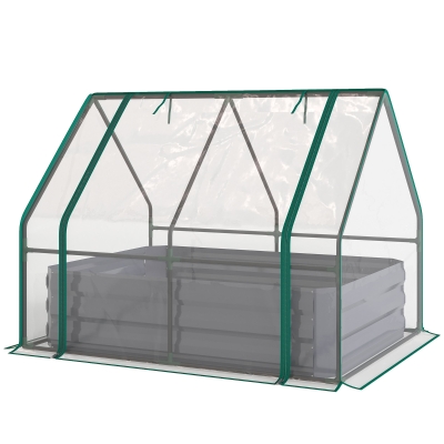 Outsunny 4x3 Raised Garden Bed with Mini Greenhouse Cover, Gray