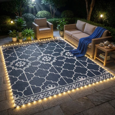 Outsunny 12' x 9' Reversible Outdoor Rug with LED Lights & Carry Bag