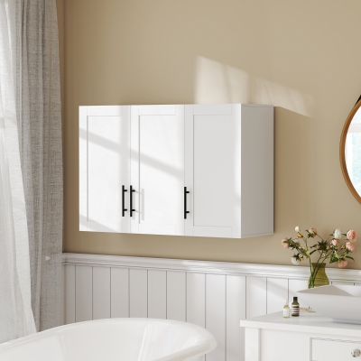 HOMCOM Modern Medicine Cabinet Wall Mounted, Bathroom Wall Cabinet with 3 Doors and Adjustable Shelves, White
