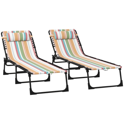 Outsunny 2 Folding Chaise Lounge Chairs, 4-Position, Striped Mesh