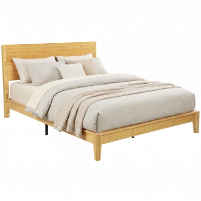 HOMCOM Queen Bamboo Platform Bed Frame with Headboard, Natural