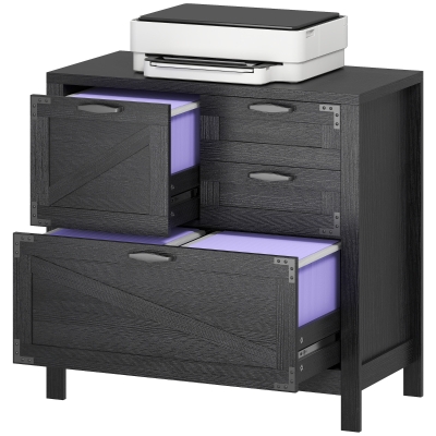 HOMCOM Lateral Filing Cabinet, Farmhouse File Cabinet with 4 Drawers, Fit Letter/A4/Legal Hanging Files, Black