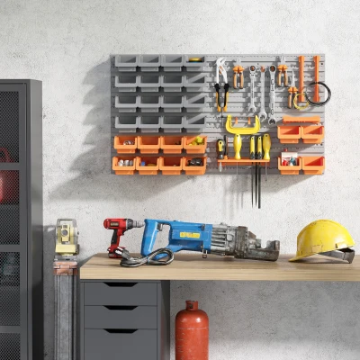 DURHAND Wall Mounted Pegboard Tool Organizer Kit, 44 PCS, Orange