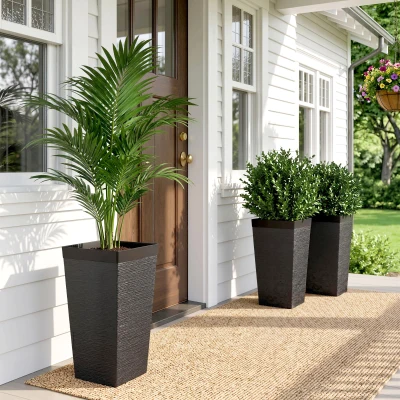 Outsunny 22.8" Set of 3 Stackable Planters with Wheels, Black