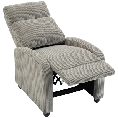 HOMCOM Corduroy Home Theater Seating, Push Back Recliner Chair with Padded Seat for Living Room, Grey
