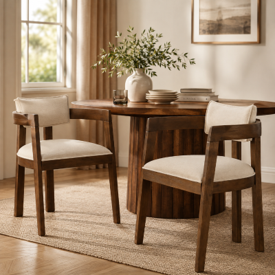Set of 2 Dining Chairs with Armrests and Rubber Wood Frame, Walnut Dining Seating with Polyester Upholstery, 22.5'' L x 23.5'' W x 31'' H, Walnut