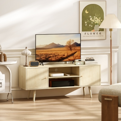 HOMCOM TV Stand Cabinet for TVs up to 55 Inches, Entertainment Unit with Storage Shelves and Wood Legs for Living Room