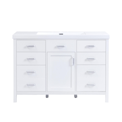 48" Bathroom Vanity with 2" Integrated Resin Sink, Multi- Drawer Vanity Cabinet with Removable Dividers and Door Racks, 47'' L x 19.5'' W x 33.5'' H, White